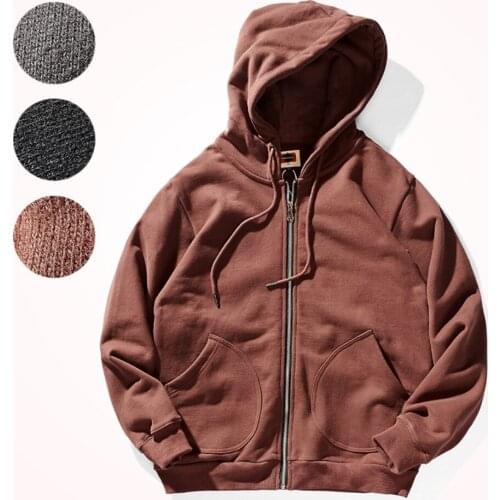 2021autumn and Winter Heavy Thickened Hooded Jacket Men 's Zipper Sweater Casual All -Match Cotton Fleece Hoodie