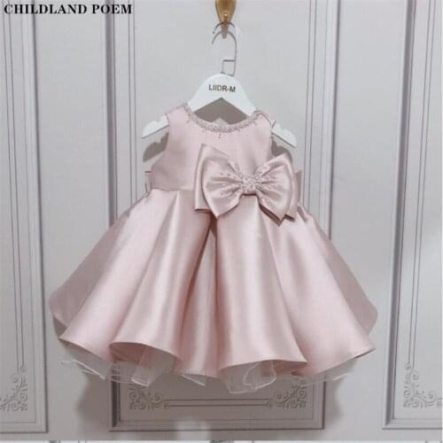 1st Birthday Baby Girls Dress Big Bow Pearl Party Wedding Kids Dresses For Girls Princess Baby Baptism Christening Ball Gowns