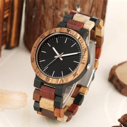 Casual Wood Watch Full Wooden Band Mens Quartz Analog Wristwathc Luminous Hands Multicolor Bracelet Present Relogio Masculino