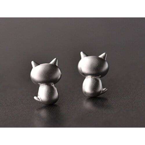 Daisies 925 Sterling Silver Cute kittens Kitty Cat Stud Earrings For Children Girls Baby Kids Jewelry Gifts Pure Pendientes