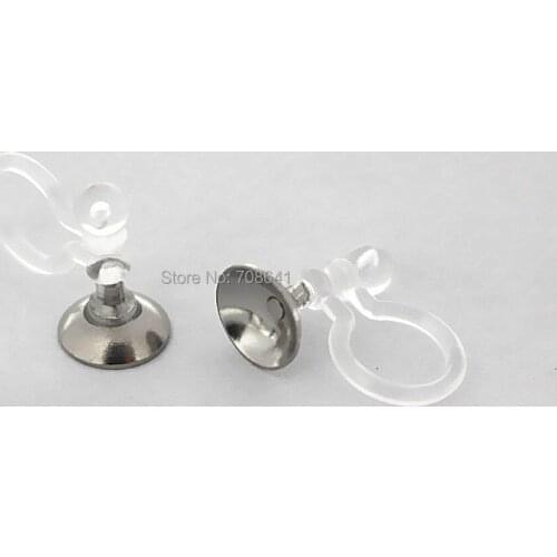 Stainless Steel 6mm Circle Bezel Pearl Bases Clip Back Invisible Clip on Earrings Findings Plastic Clear Non-pierced Earring