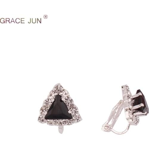 GRACE JUN Rhinestone Crystal Triangle Shape Clip on Earrings Without Pierced for Kids Charm Cute Small Earrings No Hole Earrings