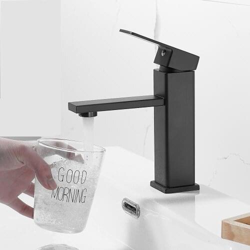 Basin Sink Bathroom Faucet Deck Mounted Hot Cold Water Basin Mixer Taps Matte Black Lavatory Sink Tap Crane