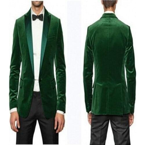 New Style Custom Made Groom Tuxedo Green Velvet Groomsmen Peak Lapel Wedding/Dinner Suits Best Man Bridegroom(jacket+Pants)