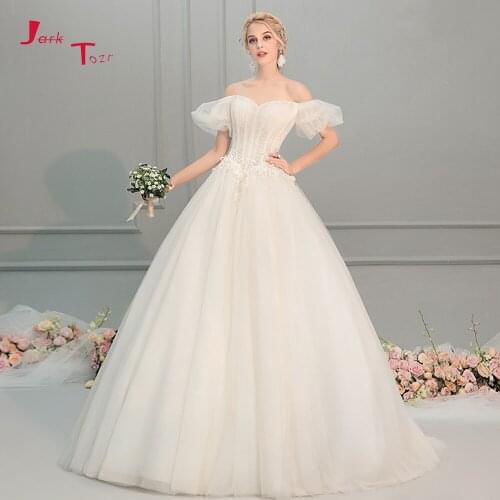 Custom Made Off Shoulder Tulle A-line Wedding Dresses Turkey Vestido de Novia Vintage Sequined Beading Trouwjurk Plus Size