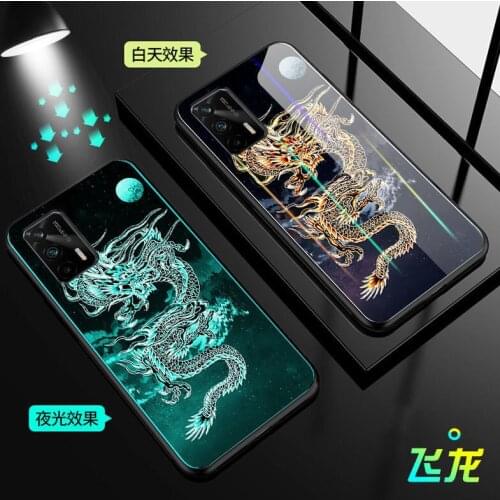 Luminous Tempered Glass Case For OPPO Realme XT 5G Case RMX2202 Glow in Dark Back Cover For OPPO Realme GT 5G Cover Silicone