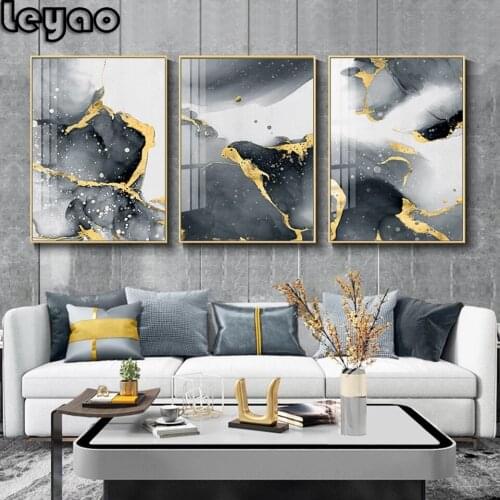 Triptych Modern Abstract 5d Diy Diamond Painting Golden Black Wall Art Painting Nordic Wall Pictures for Living room Home Decor