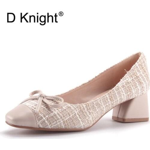 5CM Pumps Women Black Beige Girl High Heels Womens Shoes New Square Toe Princess Shoes Women Pumps 2020 Bowtie Lady Shoes Pumps
