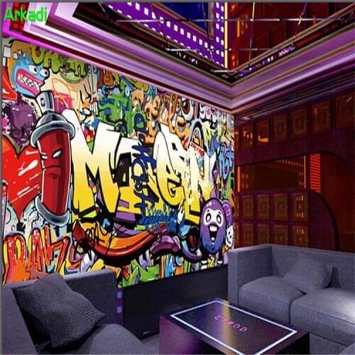 High quality custom wall wallpaper fashion letters graffiti bar KTV background wall wall decoration living room modern mural