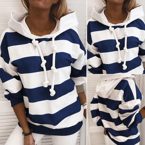 Women Casual Spring Autumn Stripes Color Block Drawstring Hood Sweatshirt Hoodie Blouse Hoodies Sweatshirt Top Women Streetwear