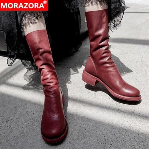 MORAZORA 2020 New Brand fashion women boots genuine leather boots square heels round toe winter mid calf boots ladies shoes