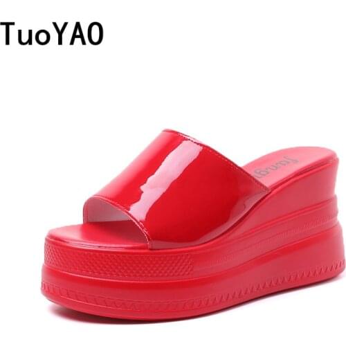 Women Slippers Female Shoes Rubber Beach Slippers For Women Ladies High Platform Flip Flops Red Slides 2021 Summer Shoes Woman
