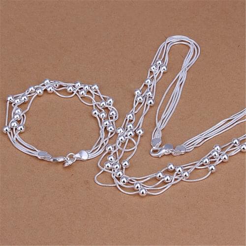 Silver Necklace 925 Bracelets For Women Bead Exquisite Ladies Engagement Wedding Jewelry Set