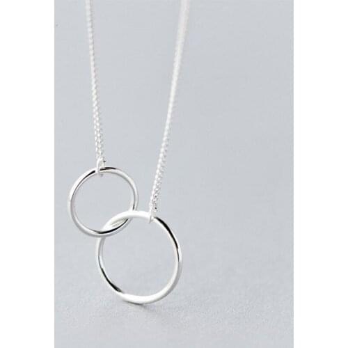 925 Sterling Silver Double Circle Charm Pendent Choker Necklaces for Women Wedding Statement Jewelry Accessories dz700