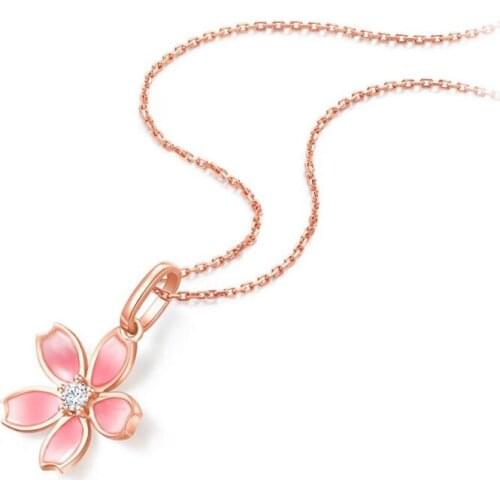 New Rose Gold Cherry Blossoms Necklace For Women Jewelry 925 Silver Necklace Romantic Girl Anniversary Accessories KOFSAC