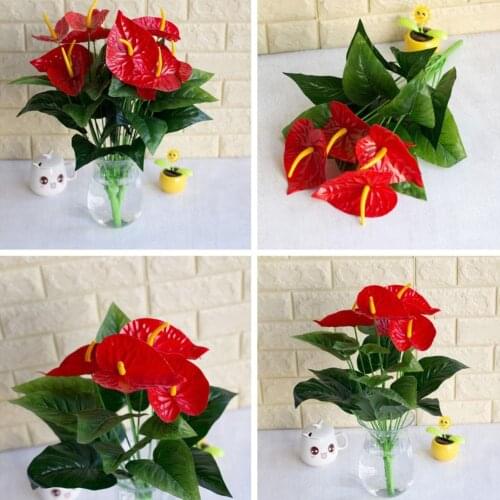 1 Bouquet/18Pcs Leaves Artificial Flower Anthurium Simulation Office Decoration