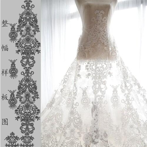 1yard Embroidery Lace Fabric for wedding dress Embroidered applique party dresses fabrics DIY curtain bridal tulle Lace