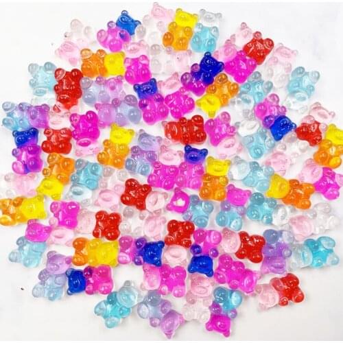 50PCS Resin Cabochons Bear Charm 21mm*11mm DIY Glitter Gummy Candy Necklace Keychain Pendant DIY Making Accessories