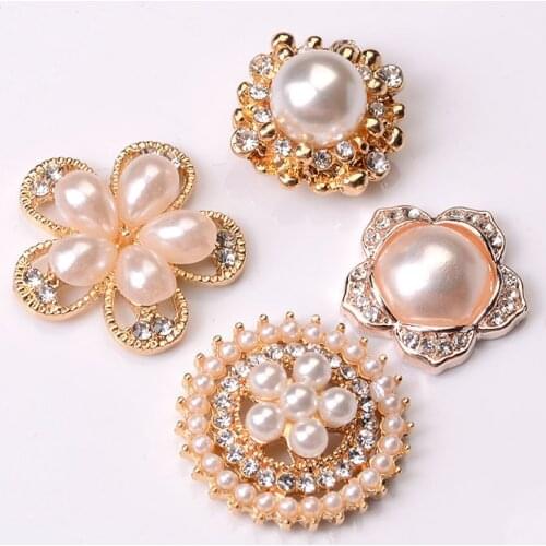 10 Pieces/Lot Metal Pearl Flower Rhinestone Button Handmade Bridal Apparel Hairwear DIY Jewelry Accessories