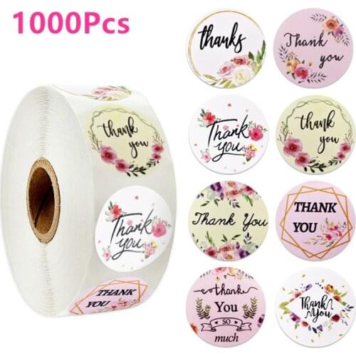 1000pcs Flower Thank You Stickers Seal Labels Scrapbook Handmade Sticker Wedding Decor Birthday Party Cake Gift Box Decoration