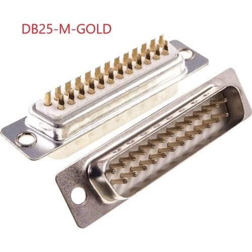 2Pcs D-SUB Connector 25 Position Plug Male Pins Solder Wire Type Parallel Port Connector 25 Pin Gold Machined Pins 2 Row