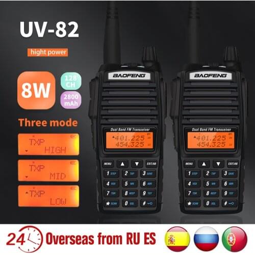 2pcs UV-82 Radio Baofeng Walkie Talkie 10km Real 8W Dual Band Radio UV82 Portable Two-way Radio Ham Radio FM Transceiver VHF UHF