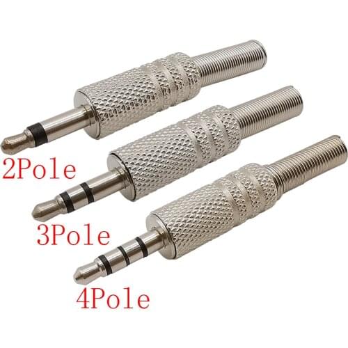 2Pcs 3.5MM Plug Metal Solder Type 3.5mm 2/3/4 Pole Audio Plug Headphone Repair Male Jack Mono/Stereo Connector with Spring Tail