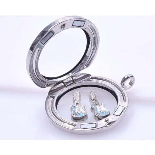 F194 DIY 15*6mm Enamel Blue Color Crystal Guitar Floating Locket Charms For Glass Locket Accessories