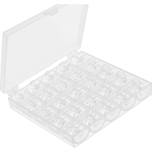 25Pcs Plastic Coil Empty Bobbins Sewing Machine Spools Home Tools Accessories with Clear Transparent Storage Case Box L93F