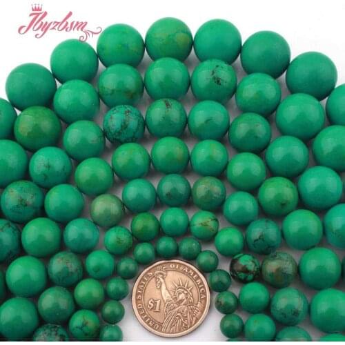 4,6,8,10,12,14,16mm Smooth Round Green Turquoises Stone Loose Beads For DIY Necklace Bracelets Jewelry Making 15" Free Shipping