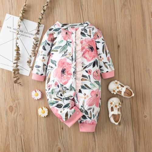 4# Newborn Infant Baby Boy Girl Floral Lace Button Romper Jumpsuit Clothes New Born Baby Items Clothing Pajacyk Niemowlęcy