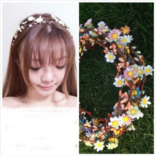 4pcs/lot) Bohemian Style Wreath Flower Crown Wedding Garland Forehead Hair Head Band Beach Wreath