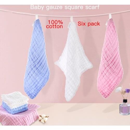 6pcs Baby Gauze Towel For Children Face & Hand Towel 3 Colors Cotton Soft Solid Color Square Handkerchief Saliva Towel For Care