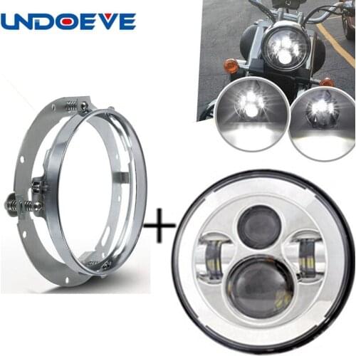 7inch LED Headlight Matching Chrome Passing Lamps for Motorcycles with Adapter Ring