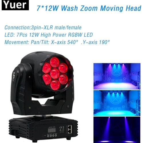 7x12W High Power RGBW 2in1 Pan/Tilt LED Wash Zoom Beam Moving Head Light DJ Disco Stage Effect Light For Club Home Party Bar