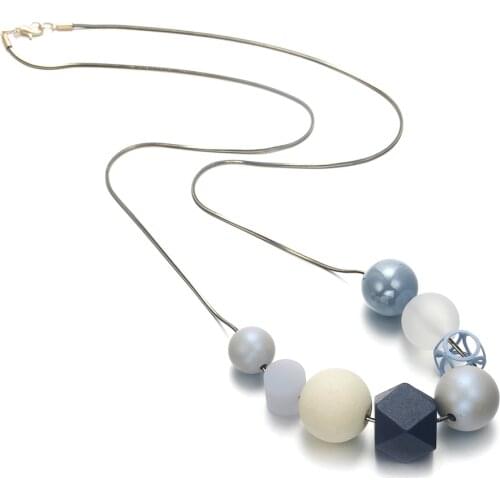 Acrylic Beads Long Necklace for Women Wood Beaded Sweater Necklaces & Pendants Statement Necklace Collar Womens Jewelry MX063