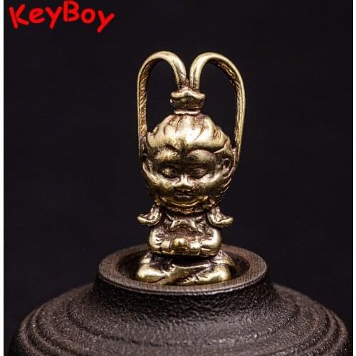 Vintage Brass Chines God of War Monkey King Sun Wu Kong Keychain Pendant Jewelry Copper Lucky Car Key Chain Ring Hanging Gifts