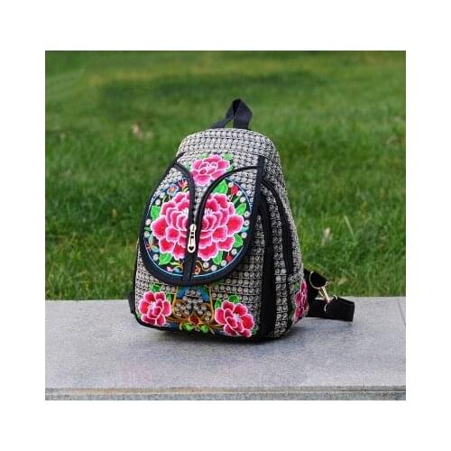 Fashion National embroidery women shopping backpacks!Nice Floral embroidered lady Casual backrack All-match multi-use backruck