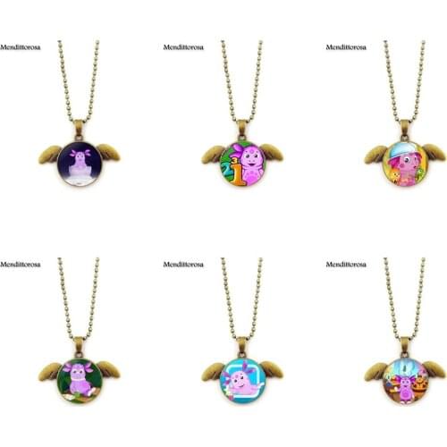 Mendittorosa Russian Luntik Fashion Jewelry Cabochon Glass Bronze Angel Wings Pendant Necklace For Women Party