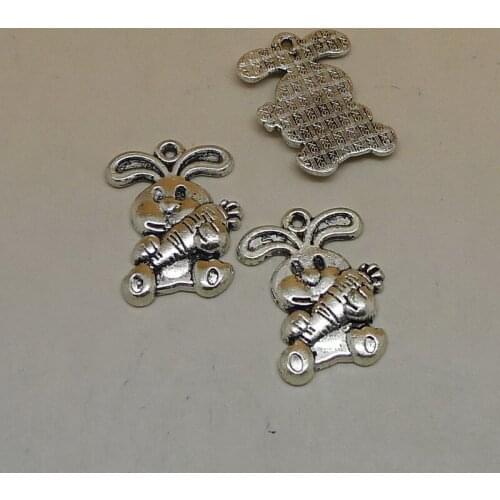 Nevstop 100Pcs/lot Antique Silver Rabbit and Carrot Charms 22x17mm Cute Animal Jewelry Gift