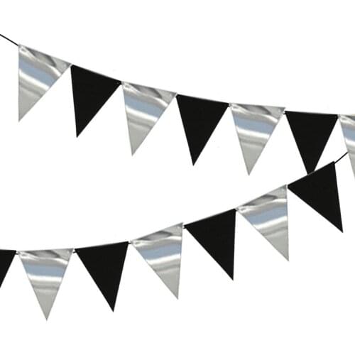 New Solemn White Silver Black Paper Bunting Pennant Triangle Flag Banner Garland Wedding/Birthday/Baby Show Party Decoration
