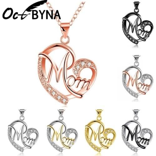 Octbyna Fashion Love Mom Mama Necklace Silver Color Jewelry Gift For Mother MOM Letters Heart Pendant Necklace Dropshipping