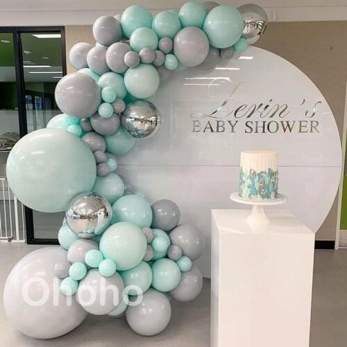 Ohoho mint Blue Grey Macaron Balloon Arch Kit Boy Baby Shower Christening Organic Balloon Garland Backdrop Globos Decor