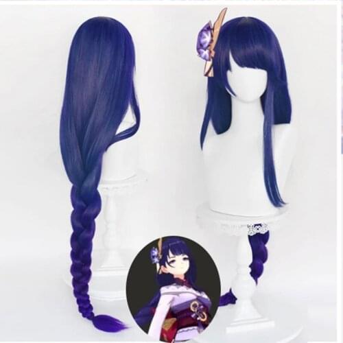 Game Anime Genshin Impact Shogun Cosplay Wig Pre Styled Blue Long Heat Resistant Synthetic Wigs for Coser