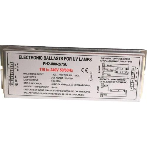 PH2-800-2/75U T5 Germicidal UV Lamp Electronic Ballasts for 1 Lamp 95W-150W or 2 Lamps 2X35W-75W with Led Indicator