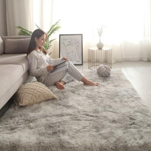 Plush Carpet for Living Room Fluffy Rug Thick Bed Room Anti-slip Floor Gray Soft Rugs Tie Dyeing M50