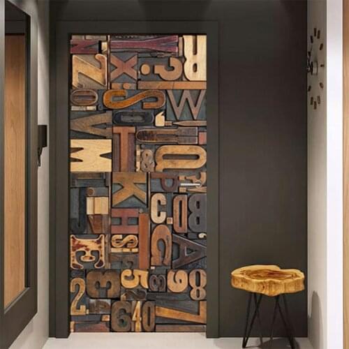 PVC Self-Adhesive Door Sticker Simulation 3D Retro Building Block Letters Wallpaper Mural Living Room Bedroom Home Design Mural