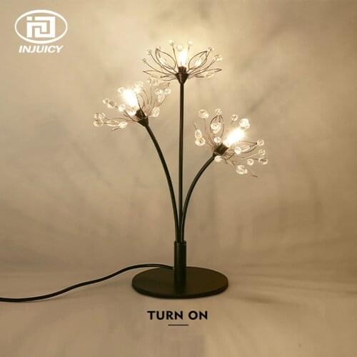 Romantic Dandelion Crystal LED Bedside Table Lamp Metal Night Light Branch Flower Desk Lamp for Study Childrens Bedroom Decor