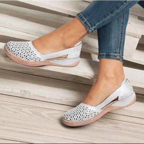 Womens Summer Sandals Buckle Flat Shoes Ladies Solid Sewing Hollow Out Platform Female Casual Comfortable Woman Shoes
