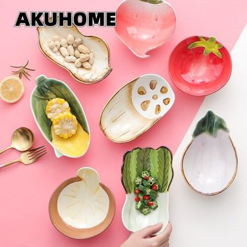 Garden Vegetable Series Creative Bowl Cute Tableware Ceramic Vegetable Salad Bowl Home Breakfast Bowl Dessert Plate Dish